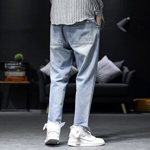 2021春秋季新日系沙发墙大码松紧腰九分纯色牛仔裤男K297-P50图片