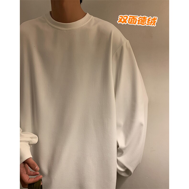 冬款纯色潮牌复古圆领内搭打底衫保暖双面德绒长袖T恤T21658-P38图片