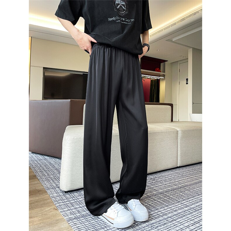 8XL-M特大码冰丝裤醋酸阔腿裤男缎面高腰垂感防晒凉凉裤K979P45,男装休闲裤,电商D206-1