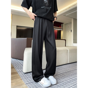 8XL-M特大码冰丝裤醋酸阔腿裤男缎面高腰垂感防晒凉凉裤K979P45,有领白衬衫搭配图片