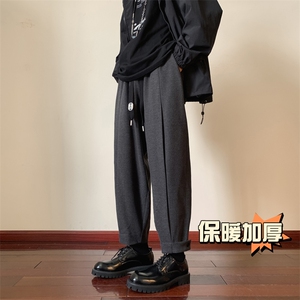 直播品质冬季新款加厚哈伦宽松大码呢料休闲纽扣小脚裤男3555-P70图片