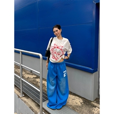 AK1938-P48美式复古宽松垂感休闲百搭阔腿裤抽绳弯刀卫裤，女装休闲裤，星座617A-2