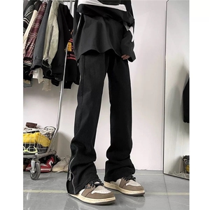 欧美风裤子高街潮侧边拉链牛仔裤男设计感修身微喇裤AM912 P40图片