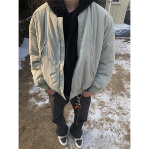（现货）豆绿色大拉链口袋男女棉服立领棉衣图片