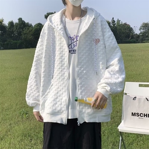 秋装新款连帽卫衣女宽松华夫格百搭设计感长袖开衫外套 WY41图片