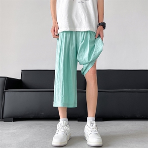 8XL-M 特大码阔腿山本裤冰丝裤男薄七分裤褶皱慵懒凉凉裤K977P45图片