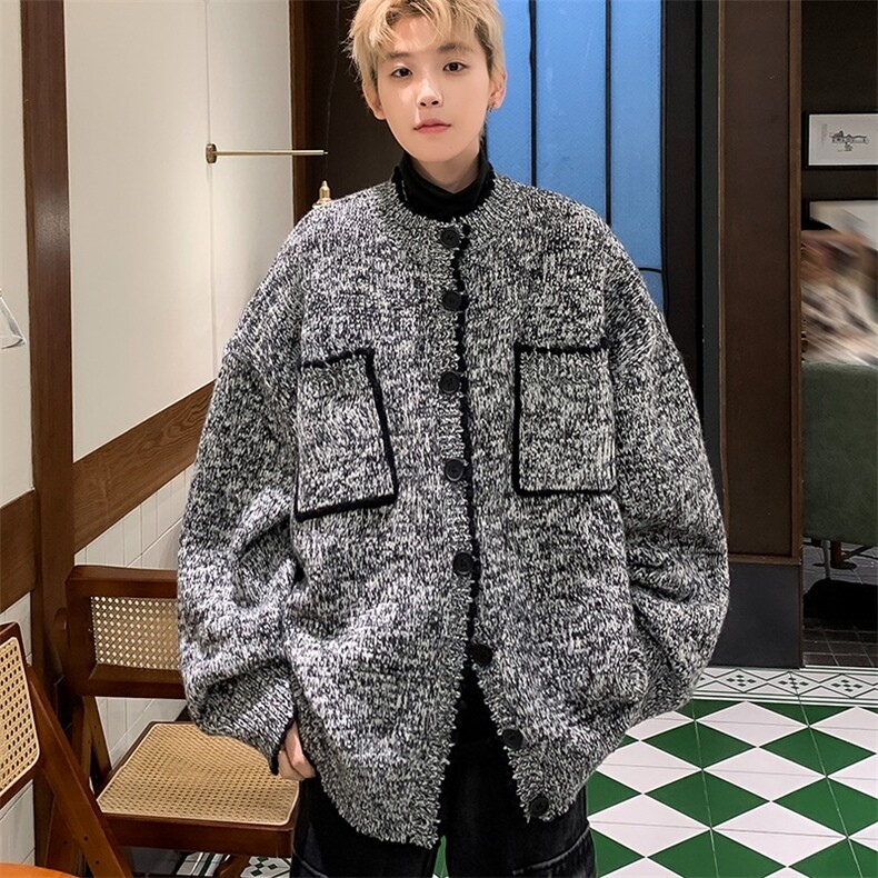 秋季灰色长袖针织毛衣开衫外套男女韩系宽松休闲上衣MZ448-P58，男装针织衫/毛衣，星座412-2