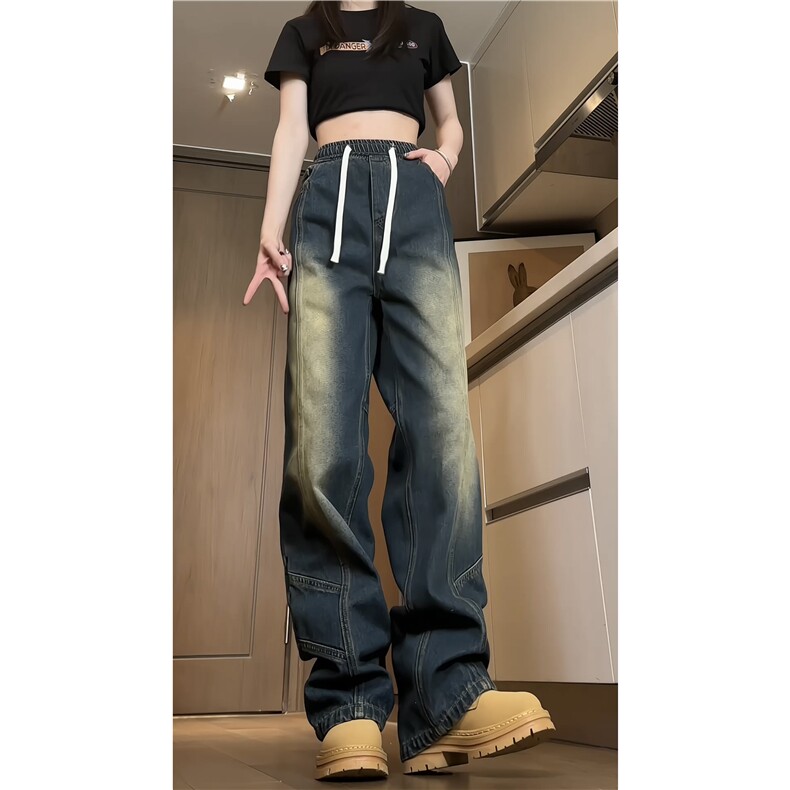 2024春季新款复古做旧水洗拼接宽松牛仔裤B315-K24009-p65控88,男装牛仔裤,电商B315