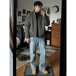 抖音得物 美式潮休闲夹克春季立领纯色复古工装加厚棉服外套AMY01图片