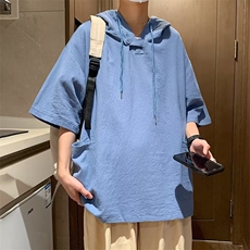 五分袖时尚原宿新款纯色T恤潮男气质青春百搭夏季连帽短袖，男装T恤，星座716-4