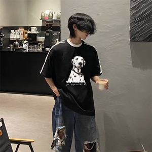 抖音得物高品质二开240克宽松纯棉美式潮牌三条杠织带短袖T恤图片