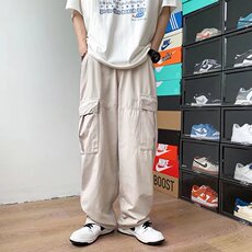 工装裤男港风2023夏季直筒潮ins高街百搭宽松休闲裤抽绳K1907-P42，男装休闲裤，星座412-3