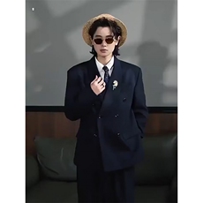 洋气韩版西装外套2026年春秋新款双排扣纯色百搭显瘦西服，男装西服套装，星座601-1