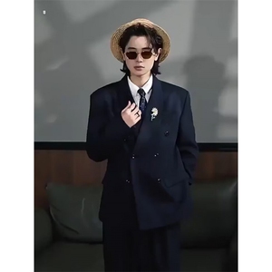 洋气韩版西装外套2026年春秋新款双排扣纯色百搭显瘦西服图片