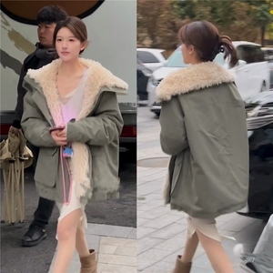 赵露思同款军绿色羊羔毛冲锋衣棉服ZM0137-P185