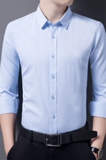 夏季男士冰丝短袖衬衫中年薄款免烫商务正装纯色长袖衬衣爸爸装，男装衬衫，电商B212（原钱塘6029）