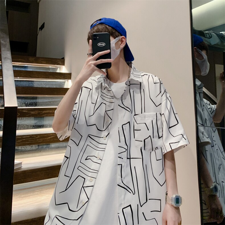 2025夏季新款港风外景冰丝薄款弹力短袖花衬衫男618A-CS004-P45,男装T恤,星座914-4