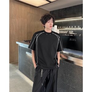 GC0190-P36 解构拼接短袖t恤男夏季美式高街设计感小众宽松半袖潮图片