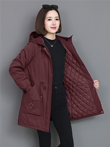 棉服女冬季中长款加棉加厚纯色百搭外套棉衣图片
