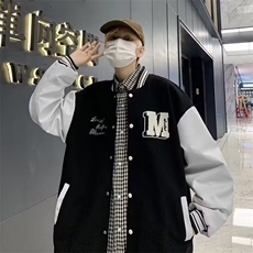 春秋季新款男士棒球服拼皮时尚夹克百搭情侣款美式外套504/P54，男装夹克，星座506