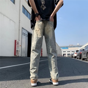 夏季腰果花破洞牛仔裤男高街vibe复古宽松牛仔裤 1001-1-X838-P48图片