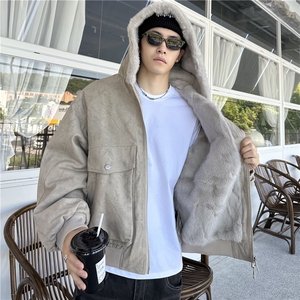 韩版重磅加绒连帽仿水貂毛棉服老钱座山雕牛仔棉衣外套图片