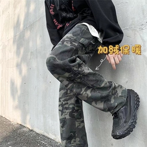 美式ins高街hiphop迷彩加绒水洗伐木工装裤货号K2312加绒65常规55图片