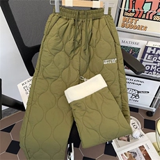 加绒加厚冬加棉拼接羊羔绒棉裤女菱格刺绣夹棉保暖长裤H0054P48，男装棉衣，星座1013-1