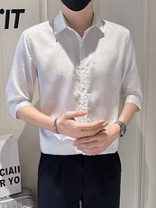店主风社会小伙男痞帅七分袖衬衫男夏季衬衣301A-1/CS586/P55，男装衬衫，星座301A-1
