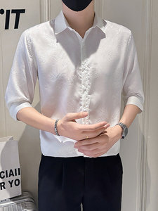 店主风社会小伙男痞帅七分袖衬衫男夏季衬衣301A-1/CS586/P55图片