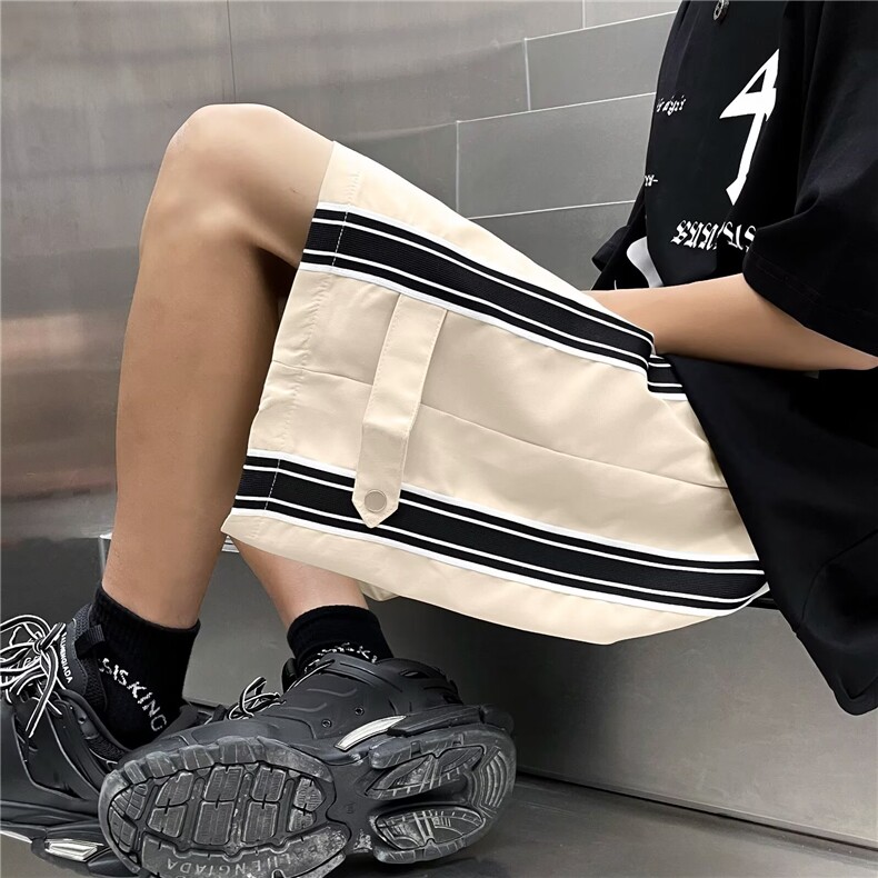 韩ins夏季宽松三杠短裤男青少年运动休闲中裤情侣阔腿五分裤子,男装牛仔裤,四季星座505