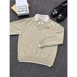 美式复古假两件毛衣男款冬季翻领老钱风针织衫上衣M5012-P70图片