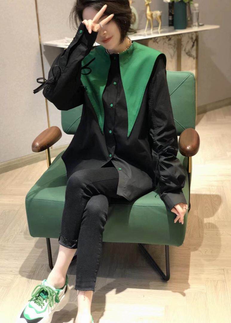 拼色领衬衫，女装衬衫，尚+