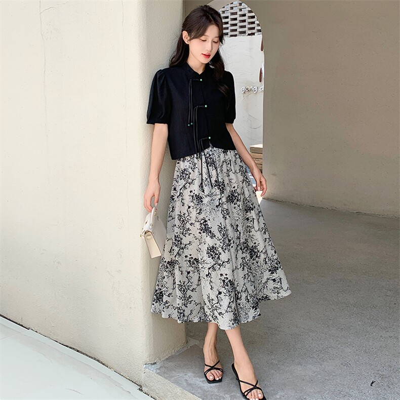 新中式轻国风水墨半身裙女2025夏季新款今年流行漂亮裙,女装连衣裙,天使之佳话