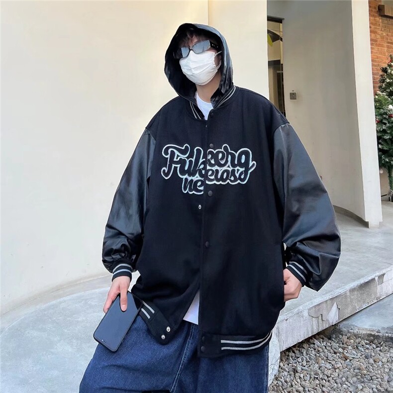 棒球服夹克男士拼接棉服秋冬季2023新款休闲男装美式复古高街外套,男装夹克,星座716-4