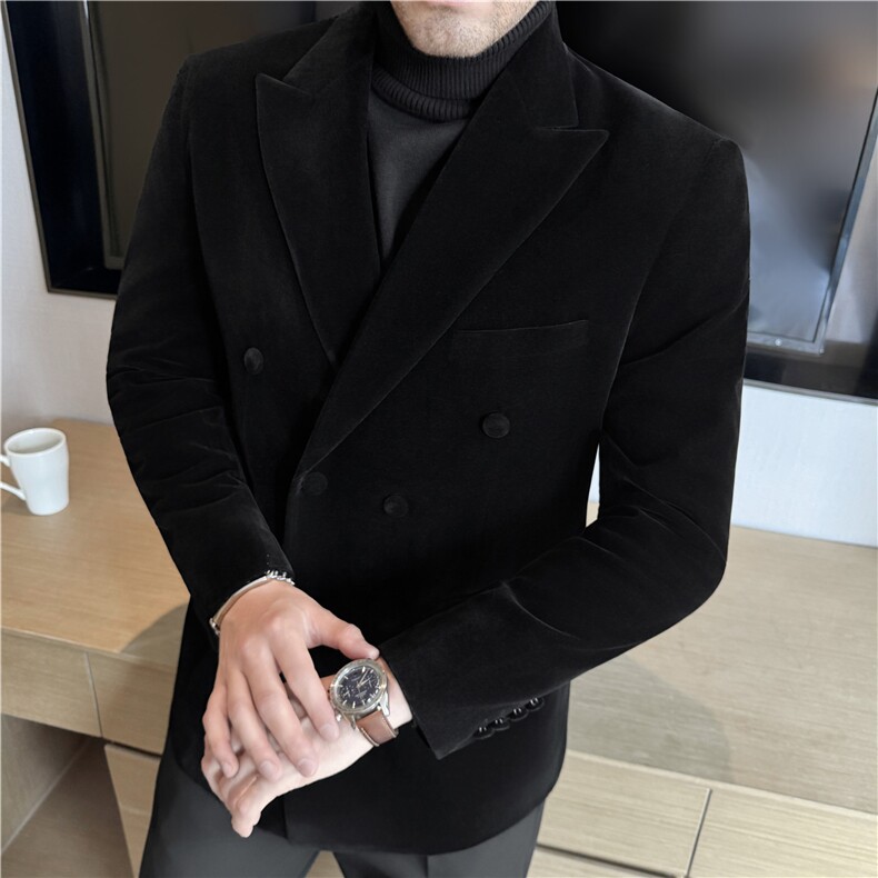 秋冬厚款金丝绒面料双排扣西服上衣结婚礼服西装外套DX947-P158,男装西服套装,电商A213