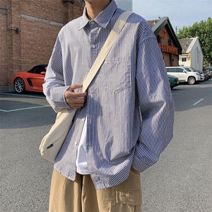 条纹长袖衬衫男韩版潮流ins宽松情侣装上衣bf慵懒风衬衣CS50-P30图片