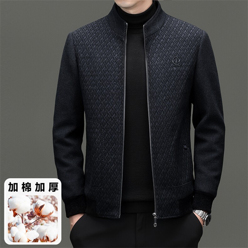 秋季男士加厚夹克衫雪尼尔保暖休闲商务保暖立领夹克棉服外套男装图片