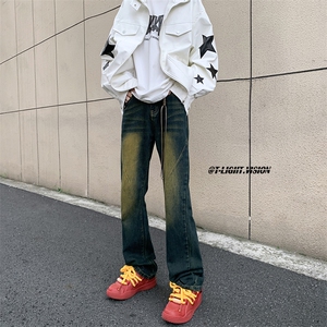美式ins高街hiphop微喇复古蓝牛仔裤货号K2322P65控78图片