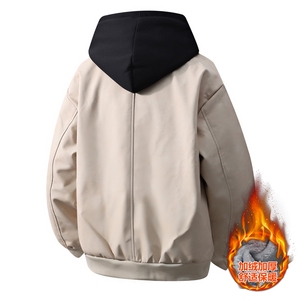 3D立体2025秋冬潮男假两件连帽皮衣夹克外套 A436-D216棉-P90图片