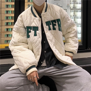 棒球服棉衣男秋冬季字母棉服港风ins菱形格夹克外套 M8002图片