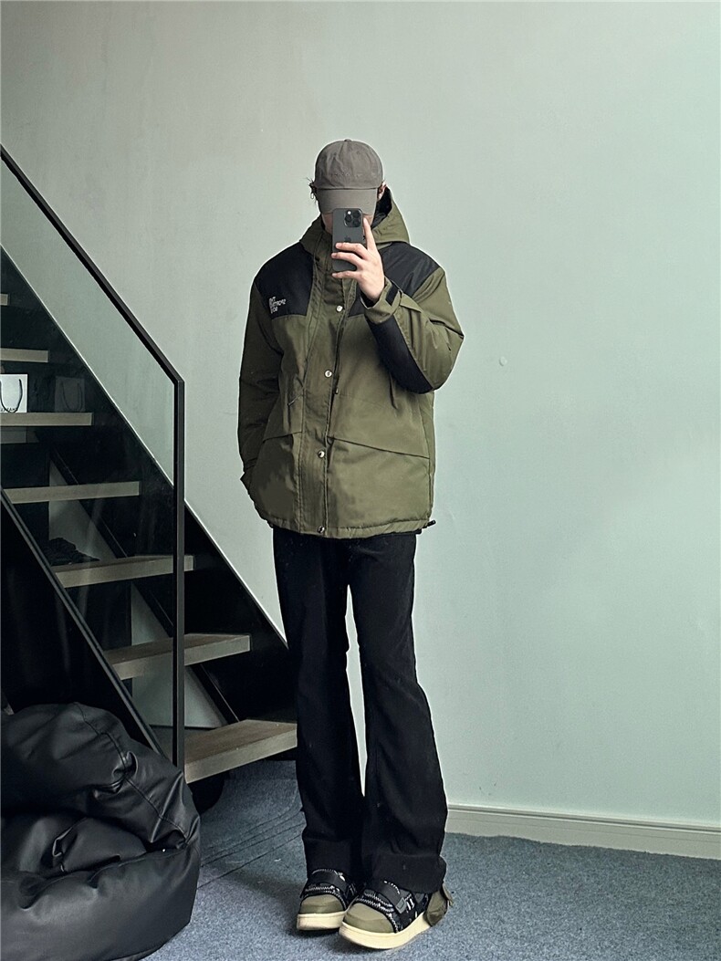 冬装刺绣拼色连帽宽松棉服冲锋衣棉衣外套M2009P125,男装棉衣,电商C323