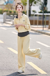 连帽卫衣阔腿裤套装女早春季2026新款时髦洋气拼色休闲运动两件套图片