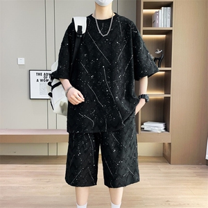 夏季港风套装男宽松满天星短袖T恤短裤休闲套装TZ6631-P55图片