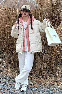 羊羔毛拼接假两件加厚连帽羽绒棉服女2023年新款日系情侣外套图片