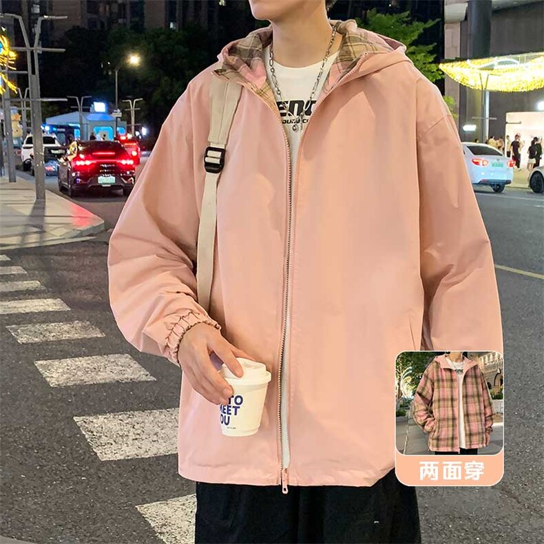 特批65 春秋新款双面穿格子夹克外套男女同款连帽夹克外套 JK2459图片