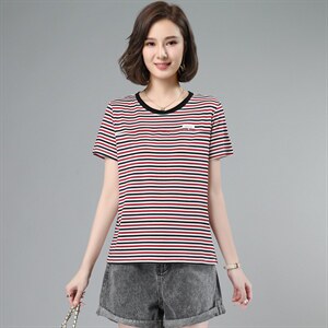 板酷2026夏装新款时尚宽松休闲横条纹T恤女短袖B615图片