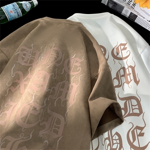 量大优 供视频 进口直喷印花 美式麂皮绒短袖t恤JD206特P25图片