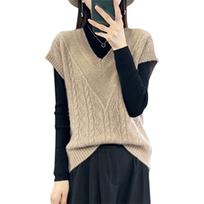 2025秋冬100%纯羊毛针织衫马甲女V领镂空提花羊绒衫无袖背心坎肩，女装马甲，迅太羊绒
