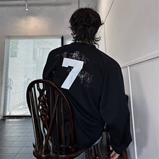 W51-P44美式复古原创设计感7号图案卫衣男女款学院风百搭，男装卫衣，电商B323A